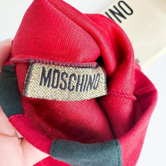 Moschino Red Black Colorblock Suede Gloves w Original Packaging S - Picture 7 of 9